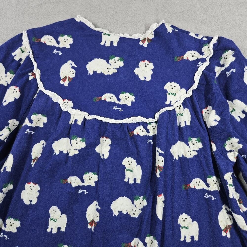 Lanz Salzburg Puppy Love Flannel Nightgown Womens M Cotton Yorkie Navy Blue - Picture 9 of 13